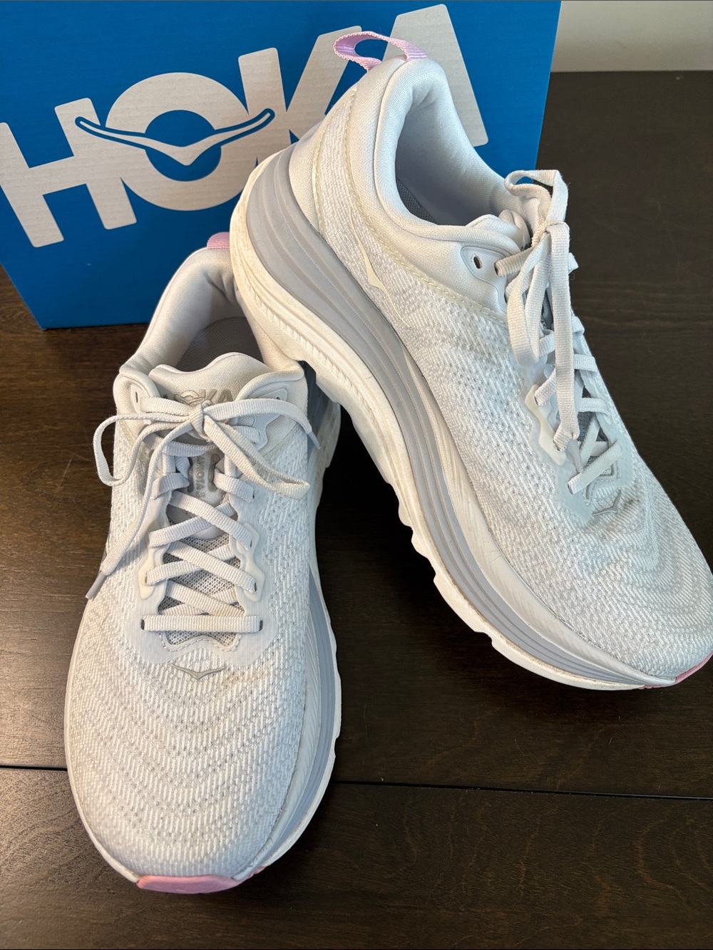Hoka Women's Gaviota 5 Grey Running Shoes with Pink Highlights Size 10B